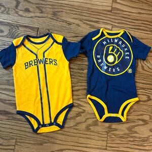 MLB Milwaukee Brewers Baby Boys' White 2pk Bodysuits Blue Yellow 24M